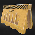 Yellow Traffic Barrier With STOP Sign And Black Yellow Warning Stripes