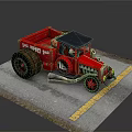 Red TRED FIRE Truck With Number 15 Black Roof And Large Tires On Road