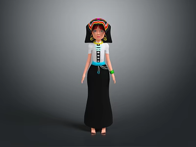 Ethnic Character With Colorful Headdress White Top Black Long Skirt And Green Bracelet 3d model