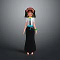Ethnic Character With Colorful Headdress White Top Black Long Skirt And Green Bracelet