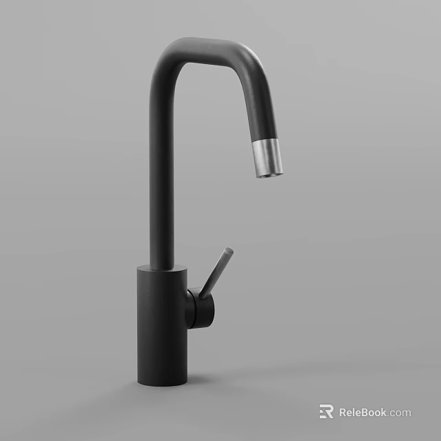 Black Modern Faucet With Curved Tall Spout Silver Outlet And Lever Handle 3d model 