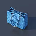 Women's Blue Quilted Handbag With Diamond Pattern And Silver Chain Strap