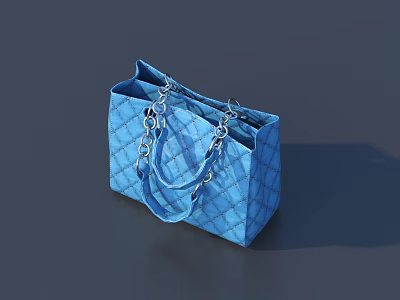 Women's Blue Quilted Handbag With Diamond Pattern And Silver Chain Strap 3d model