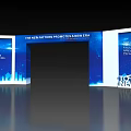 Modern Exhibition Archway With New System Products And Blue Background Design