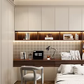Modern Tatami Bedroom Design With Built in Desk Bookshelf And Recessed Lighting