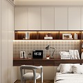 Cream Antique Style Wardrobe Bookcase Bone Line Tatami Hole Board Bedroom 3d model