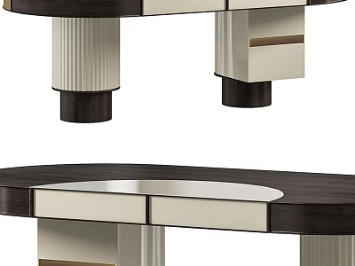 Modern Home Office Desk With Dark Wood Top And White Drawers Striped Legs 3d model