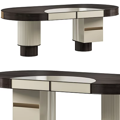 Modern Home Office Desk With Dark Wood Top And White Drawers Striped Legs 3d model