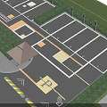 Modern Parking Lot Design With Automatic Barriers Trimmed Hedges And Pavement Markings