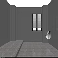 Public Restroom Interior With Urinals Stalls Sink Mirror White Walls And Tiled Floor