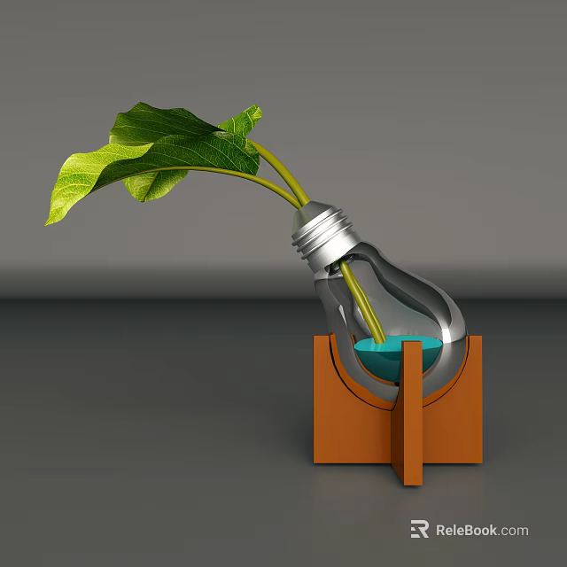 Decorative Ornament Set With Bulb Container Green Plant And Wooden Base 3d model 