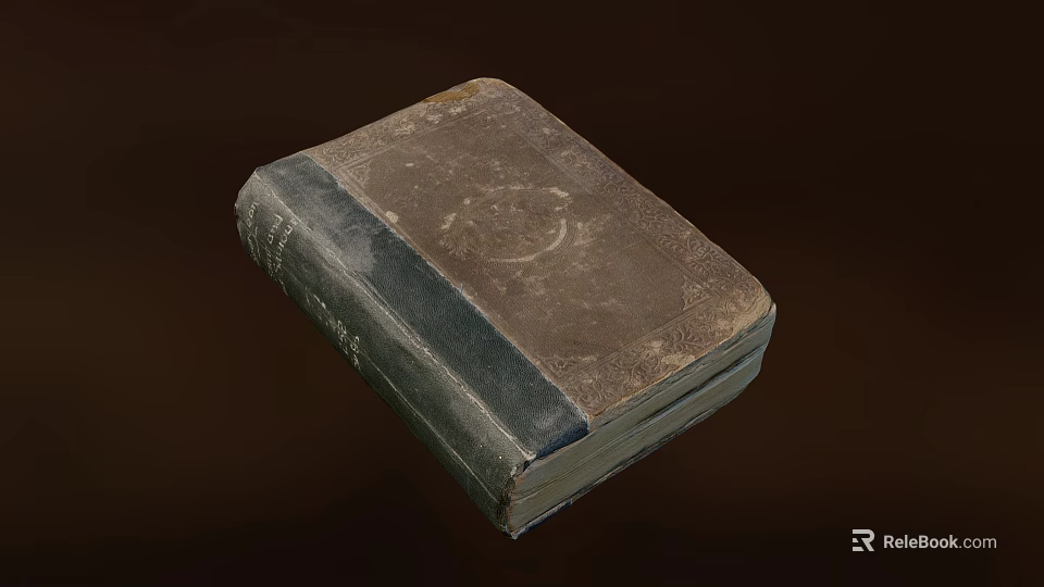 Vintage Old Book With Worn Leather Cover And Decorative Embossed Design 3d model 