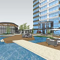 Modern Twin High Rise Buildings With Central Garden And Water Feature