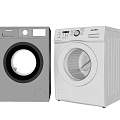 Silver Front Load Washing Machines With Control Panels And Transparent Doors