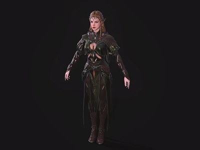 Game Movie Elven Warrior Character With Golden Hair And Green Black Armor 3d model