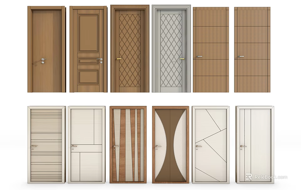 Various Hinged Door Designs For Modern Home Interior With Different Patterns 3d model 