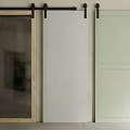 Barn Door Designs Featuring Wooden Glass Frame White And Light Green With Black Sliding Hardware