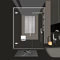 Modern Bathroom Interior Design With Glass Shower Enclosure White Toilet And Window Blinds