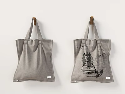 Stylish Tote Bags Featuring Solid Gray And Egyptian Sphinx Pyramid Designs 3d model
