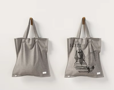 Stylish Tote Bags Featuring Solid Gray And Egyptian Sphinx Pyramid Designs 3d model