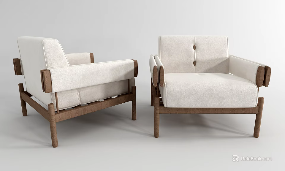 Modern Upholstered Sofa Stools With Wooden Frames Armrests And Button Tufted Details 3d model