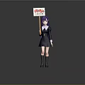 Anime Character With Purple Long Hair Holding Dark Uniform And Sign With Symbols