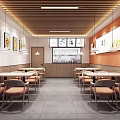 Warm Restaurant Interior Featuring Wooden Ceiling Hanging Lights Wall Paintings And Dining Tables