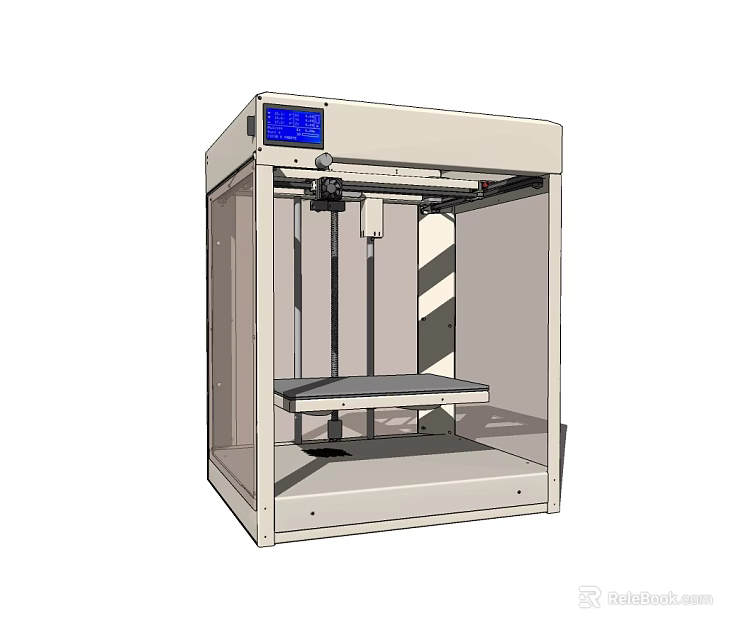 Office Electrical Appliance 3D Printer With White Enclosure Transparent Design And Blue Display Screen 3d model