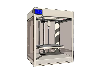 Office Electrical Appliance 3D Printer With White Enclosure Transparent Design And Blue Display Screen 3d model