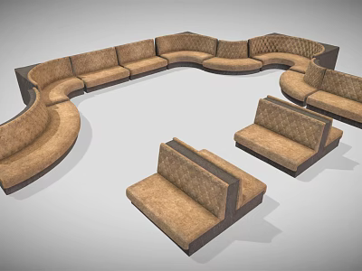 Curved Modular Public Chairs With Upholstered Seats And Dark Frames For Lounge Areas 3d model