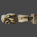 Ancient Egyptian Stone Statue With Raised Hands On Pedestal Base
