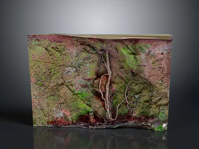 Natural Rock Wall Landscape With Green Red Moss And Exposed Tree Roots 3d model