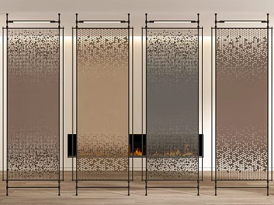 Modern Decorative Screen Partitions With Metal Frame And Patterned Glass Panels 3d model