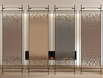 Perforated metal mesh partition electronic fireplace 3d model