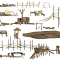 Industrial Playground Equipment Featuring Wooden Climbing Frames Swings Slides And Rope Nets