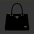 Stylish Leather Black Handbag With Golden Accents And Triangle Logo Design