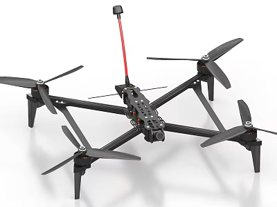 Black Frame Drone With Six Propellers And Aerial Device Structure Design 3d model