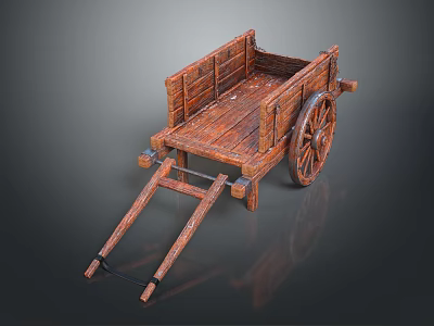 Vintage Wooden Cart Design With Spoked Wheels Wooden Bed And Handles 3d model