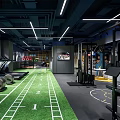 Modern Fitness Gym Interior With Bright Lighting Colorful Training Floor And Exercise Equipment