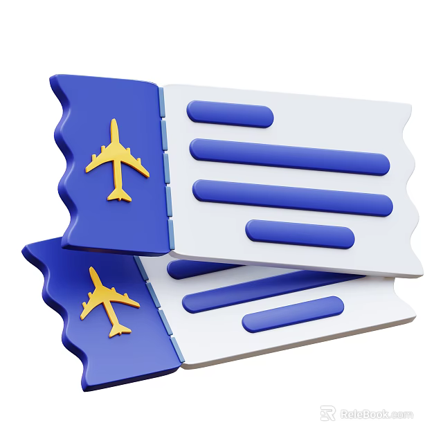 Decorative Ornament Set Ticket Shaped Blue White With Yellow Airplane Motifs And Striped Design 3d model 