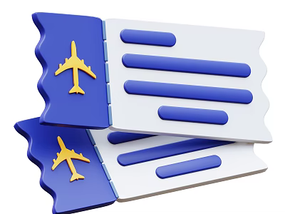 Decorative Ornament Set Ticket Shaped Blue White With Yellow Airplane Motifs And Striped Design 3d model