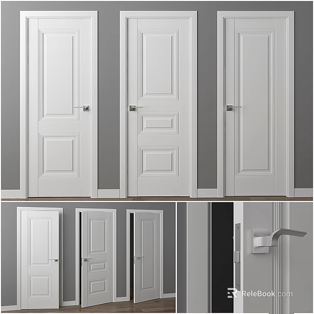 White Modern Hinged Doors With Panel Design For Interior Home Decoration 3d model