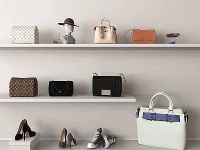 Stylish Handbags on Shelves Display with Various Styles Different Colors and Fashion Accessories 3d model