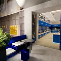 Honey Talk Dessert Shop Modern Exterior With Blue Sign And Entrance Design