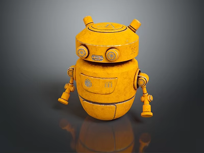 Vintage Style Yellow Robot Character With Round Eyes For Game And Movie 3d model