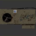 Rusty Industrial Equipment With Weathered Metal Structure Warning Label And Grille Panel