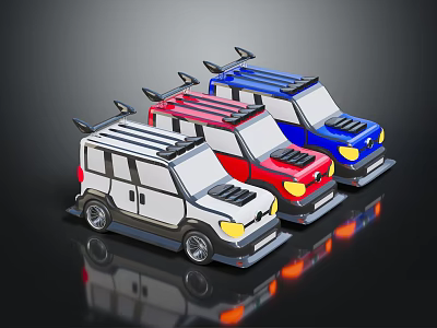 Colorful Cartoon Style Kids Storage Carts In White Red Blue With Reflective Base 3d model