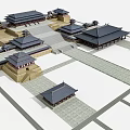 Ancient Chinese Architectural Complex Featuring Traditional Roofs Symmetrical Courtyard Layout And Tile Structures 3d model
