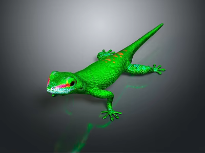 Green Lizard With Red Eyes And Colorful Spots On Its Body 3d model