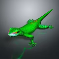 Green Lizard With Red Eyes And Colorful Spots On Its Body